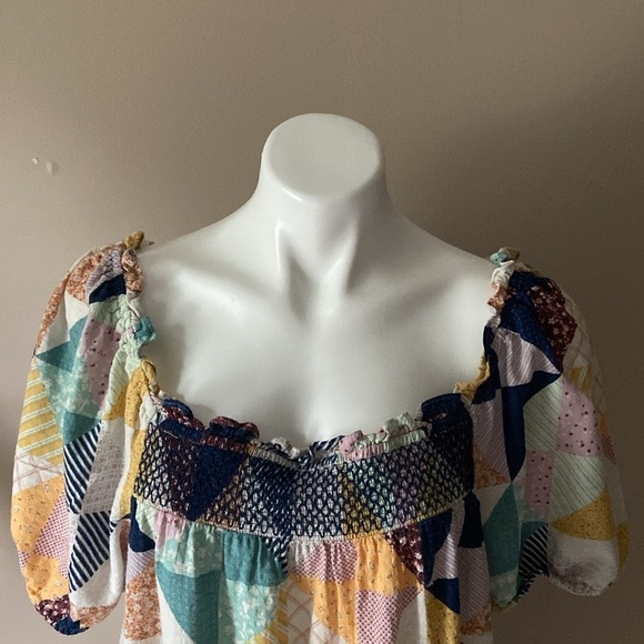 a.n.a Multicolored Floral Patchwork Short Puff Sleeve Above Knee Dress Large - Picture 2 of 6